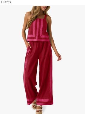 Women’s Two-Piece Wide-Leg Jumpsuit Set - Raspberry Pink